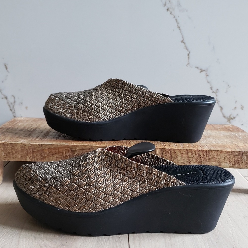 Steven Wedge Platform Mules Womens 8 Bronze Braided Woven Slip-On Slides Y2K‎